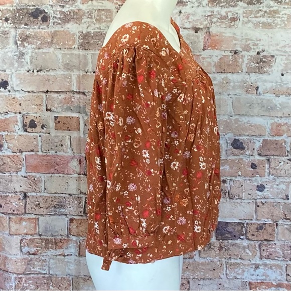RACHEL Rachel Roy Boat Neck Blouse Rust Brown Floral Sz Small - Picture 4 of 10